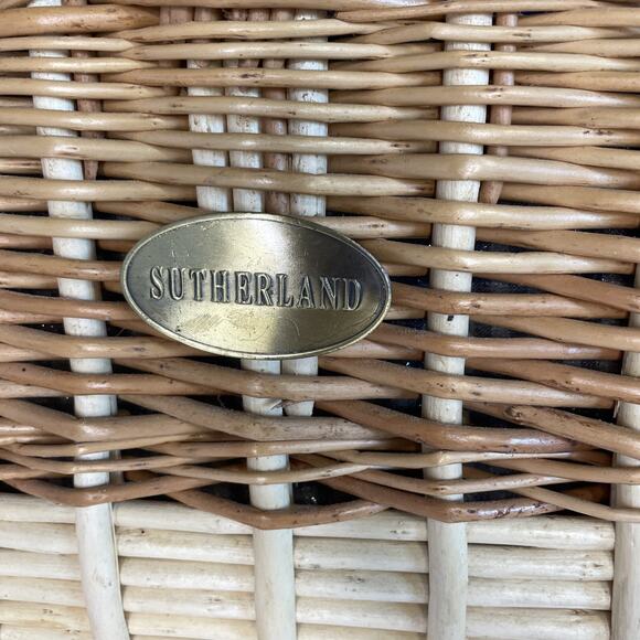 Sutherland Picnic Basket Woven Wicker Leather Straps Utensils Plates And Napkins - Picture 3 of 16